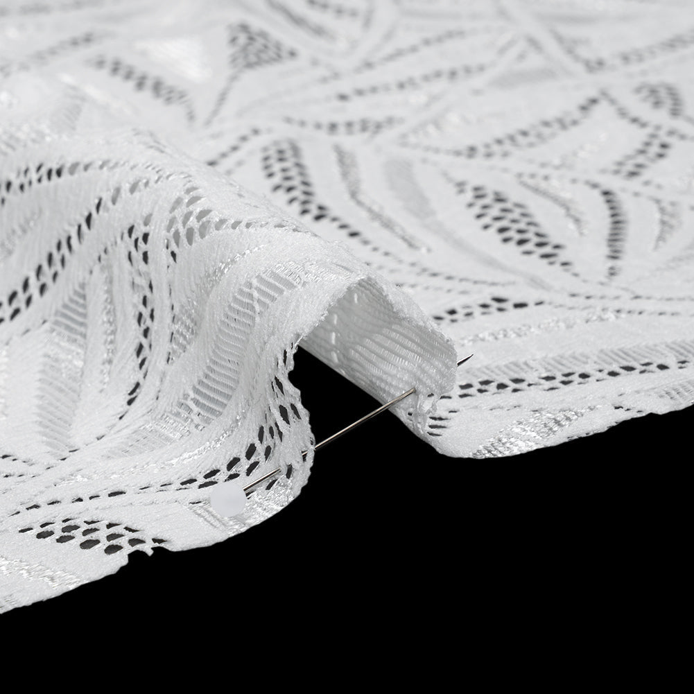 Stretch Raschel Lace with Finished Edges - Ivory Flying Fans
