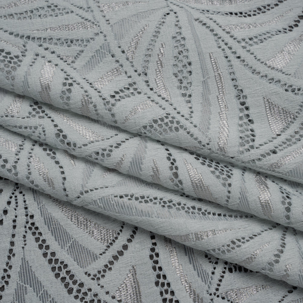 Stretch Raschel Lace with Finished Edges - Silver Flying Fans