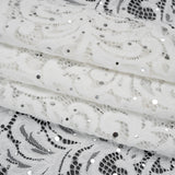 Stretch Raschel Lace with Metallic Spots - Silver and Ivory Fancy Leaves and Flowers