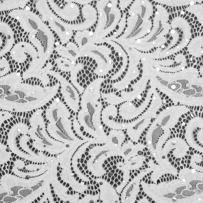 Stretch Raschel Lace with Metallic Spots - Silver and Ivory Fancy Leaves and Flowers