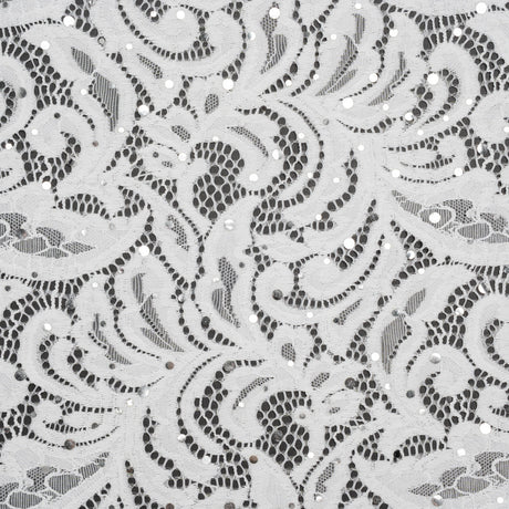 Stretch Raschel Lace with Metallic Spots - Silver and Ivory Fancy Leaves and Flowers