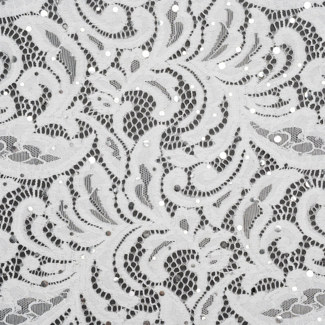 Stretch Raschel Lace with Metallic Spots - Silver and Ivory Fancy Leaves and Flowers