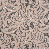 Stretch Raschel Lace with Metallic Spots - Blush and Gold Fancy Leaves and Flowers