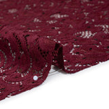 Stretch Raschel Lace with Metallic Spots - Burgundy Fancy Leaves and Flowers