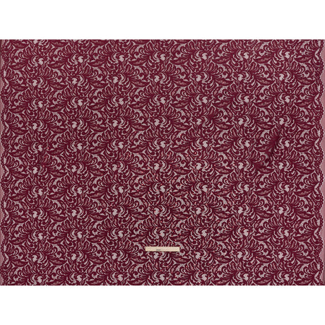 Stretch Raschel Lace with Metallic Spots - Burgundy Fancy Leaves and Flowers
