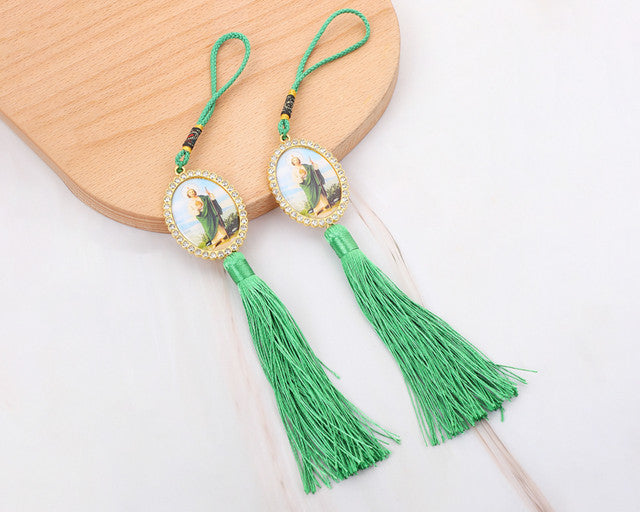 Green Oval St. Jude Tassle Hanging Car Home Wall Accessories - Pack of 12