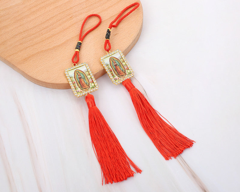 Red Square Guadalupe Tassel Hanging Car Home Wall Accessories - Pack of 12