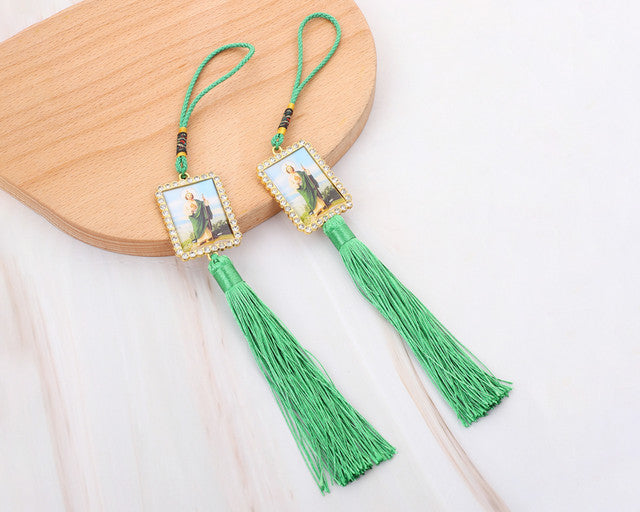 Green Square St. Jude Tassle Hanging Car Home Wall Accessories - Pack of 12