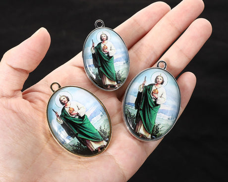 1.25 x 2 Inch Silver Two Sided Oval Frame Saint Judas Charm Pendant Pack of 12