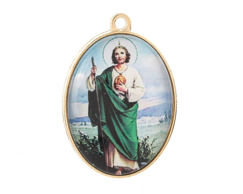 1.25 x 2 Inch Gold Two Sided Oval Frame Saint Judas Charm Pendant Pack of 12