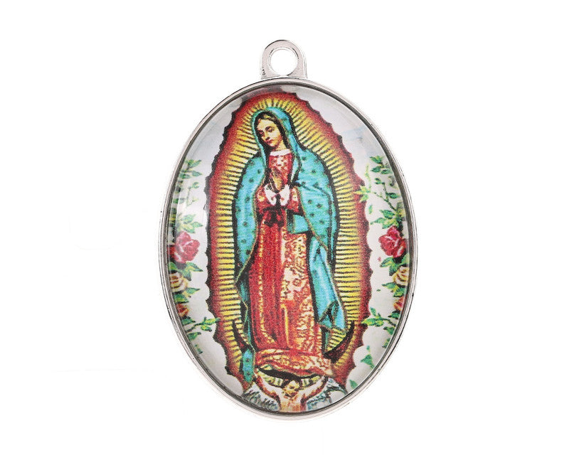 1.25 x 2 Inch Gold Two Sided Oval Frame Our Lady of Guadalupe Charm Pendant Pack of 12