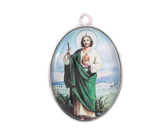 1.25 x 2 Inch Silver Two Sided Oval Frame Saint Judas Charm Pendant Pack of 12