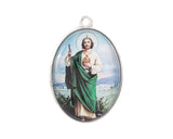 1 Inch x 1.75 Inch Silver 2 Sided Oval Frame St Judas Charm Pendant Pack of 12