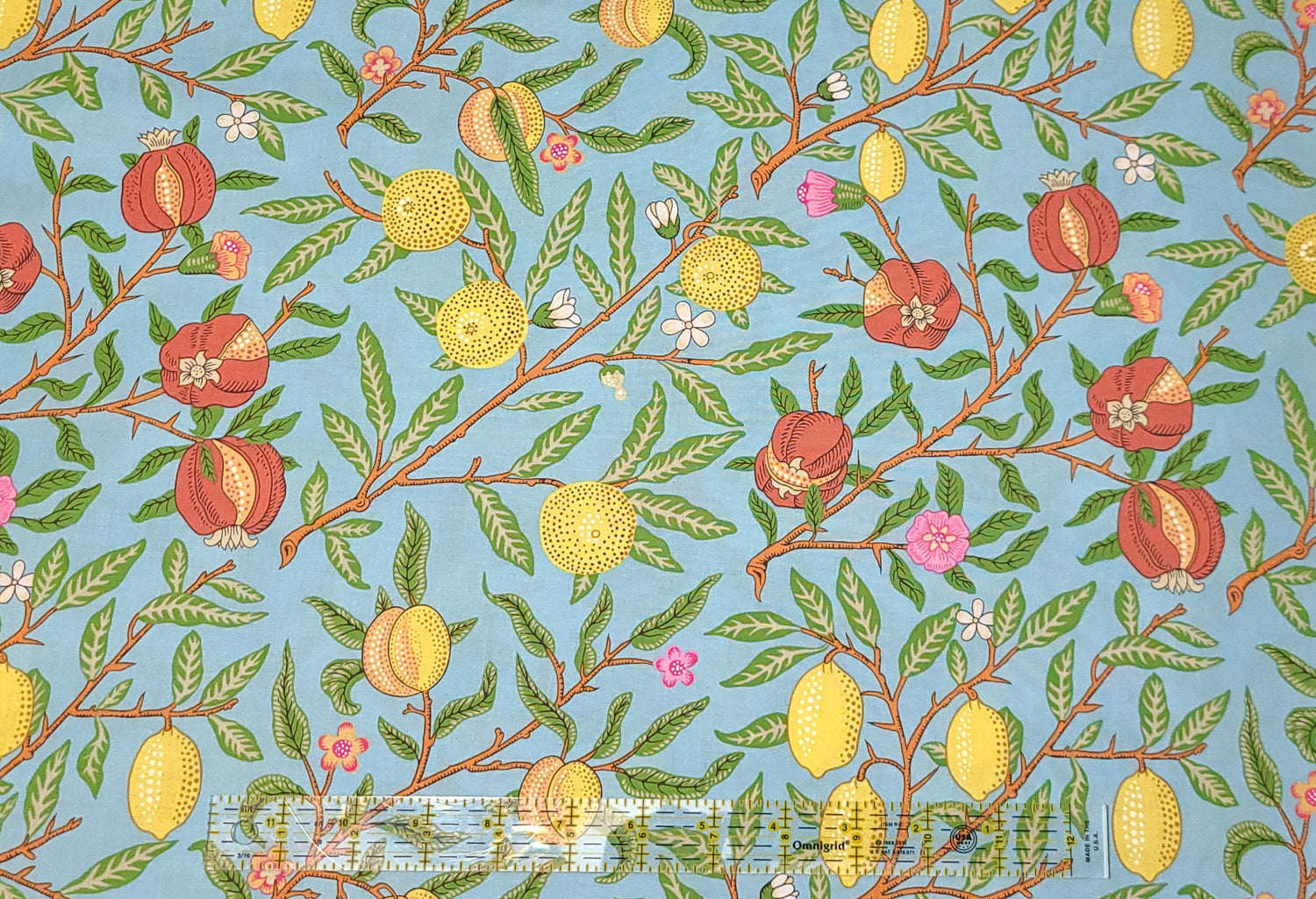 Quilting Cotton Kaffe Fassett x The Original Morris & Co. Floral Fruit Duck Egg