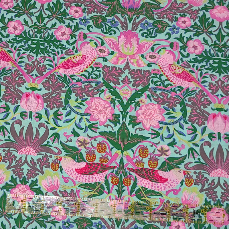 Quilting Cotton Kaffe Fassett x The Original Morris & Co. Strawberry Thief Aqua Floral