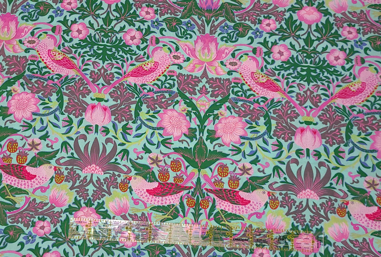 Quilting Cotton Kaffe Fassett x The Original Morris & Co. Strawberry Thief Aqua Floral