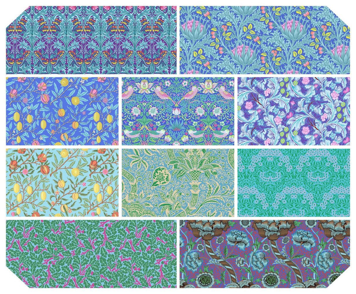 Fat Quarter Bundle Kaffe x Morris & Co. Blue Floral 100% Cotton