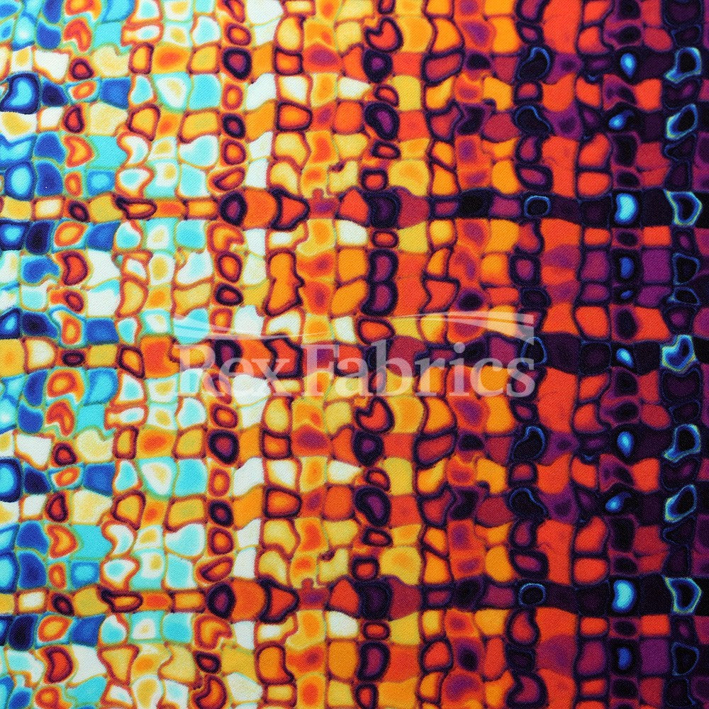 Kaleidoscope Stripe Nylon Spandex Fabric - Fuchsia, Green, Multi Abstract Print, 4-Way Stretch, 58/60" Width (1 Yard)