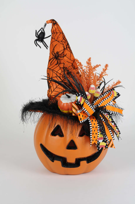 Karen Didion Lighted Pumpkin with Orange Hat
