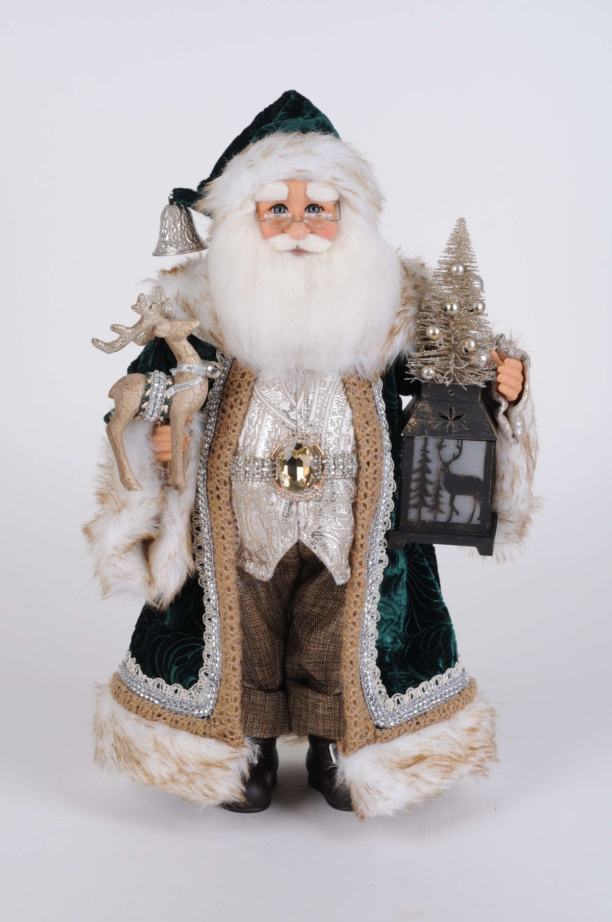 17" Karen Didion Lighted Woodland Emerald Santa