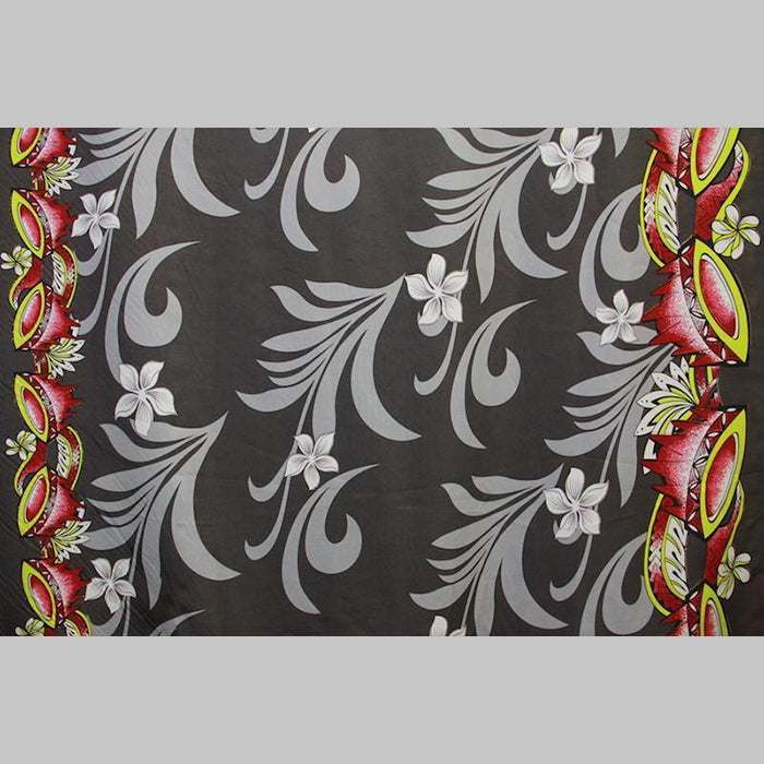 Kava Bowl Tiare Palm Leaves Double Border Polyester Fabric - Double Border Tropical Print, 36" X 60" (1 Yard)