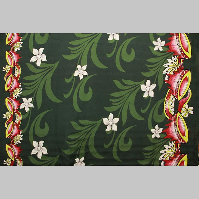 Kava Bowl Tiare Palm Leaves Double Border Polyester Fabric - Double Border Tropical Print, 36" X 60" (1 Yard)