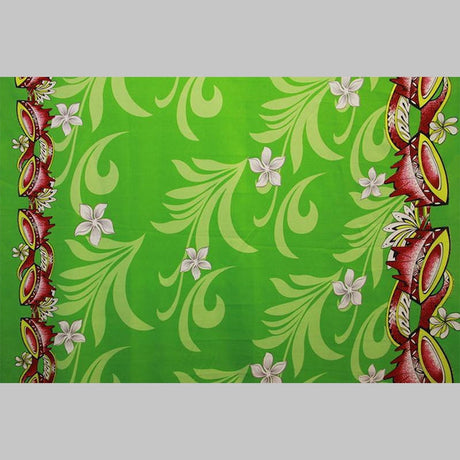 Polyester Fabric Kava Bowl Tiare Palm Leaves Double Border