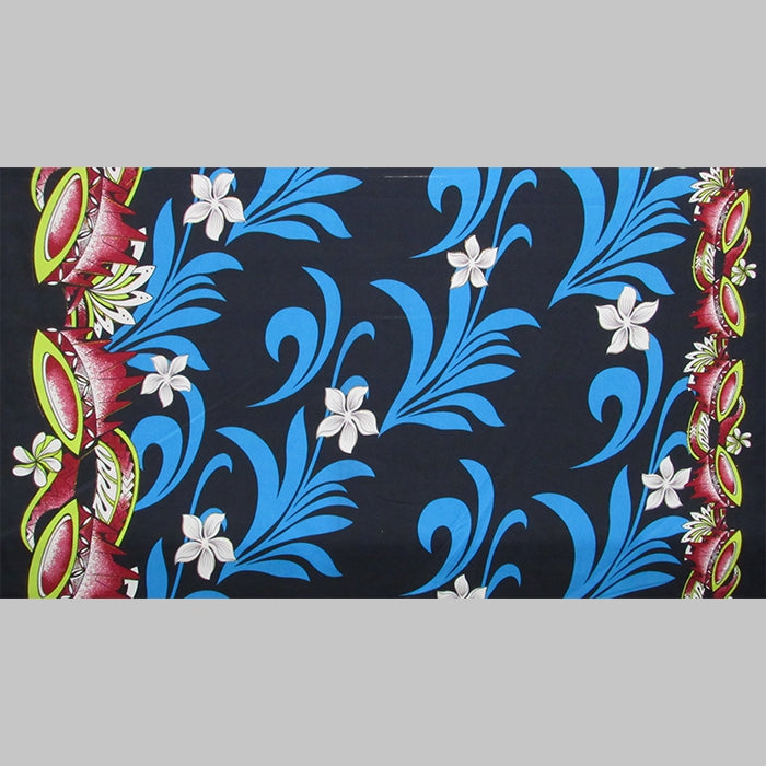 Kava Bowl Tiare Palm Leaves Double Border Polyester Fabric - Double Border Tropical Print, 36" X 60" (1 Yard)