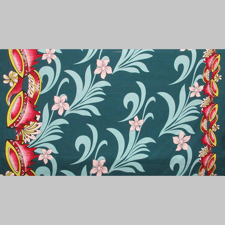 Kava Bowl Tiare Palm Leaves Double Border Polyester Fabric - Double Border Palm Leaves, 36" X 60" (1 Yard)