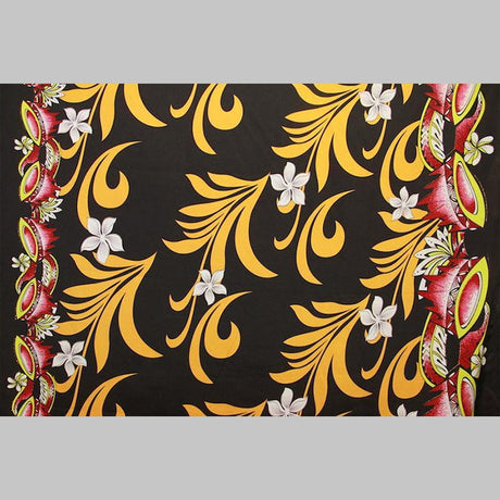 Polyester Fabric Kava Bowl Tiare Palm Leaves Double Border