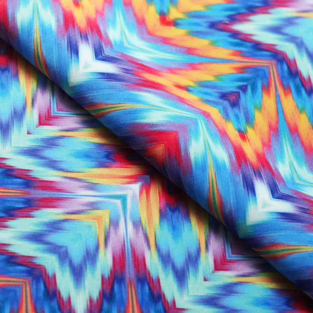 Keenetik Polyester Spandex Fabric - Multicolor Abstract Wave Print, 58/60" Width (1 Yard)