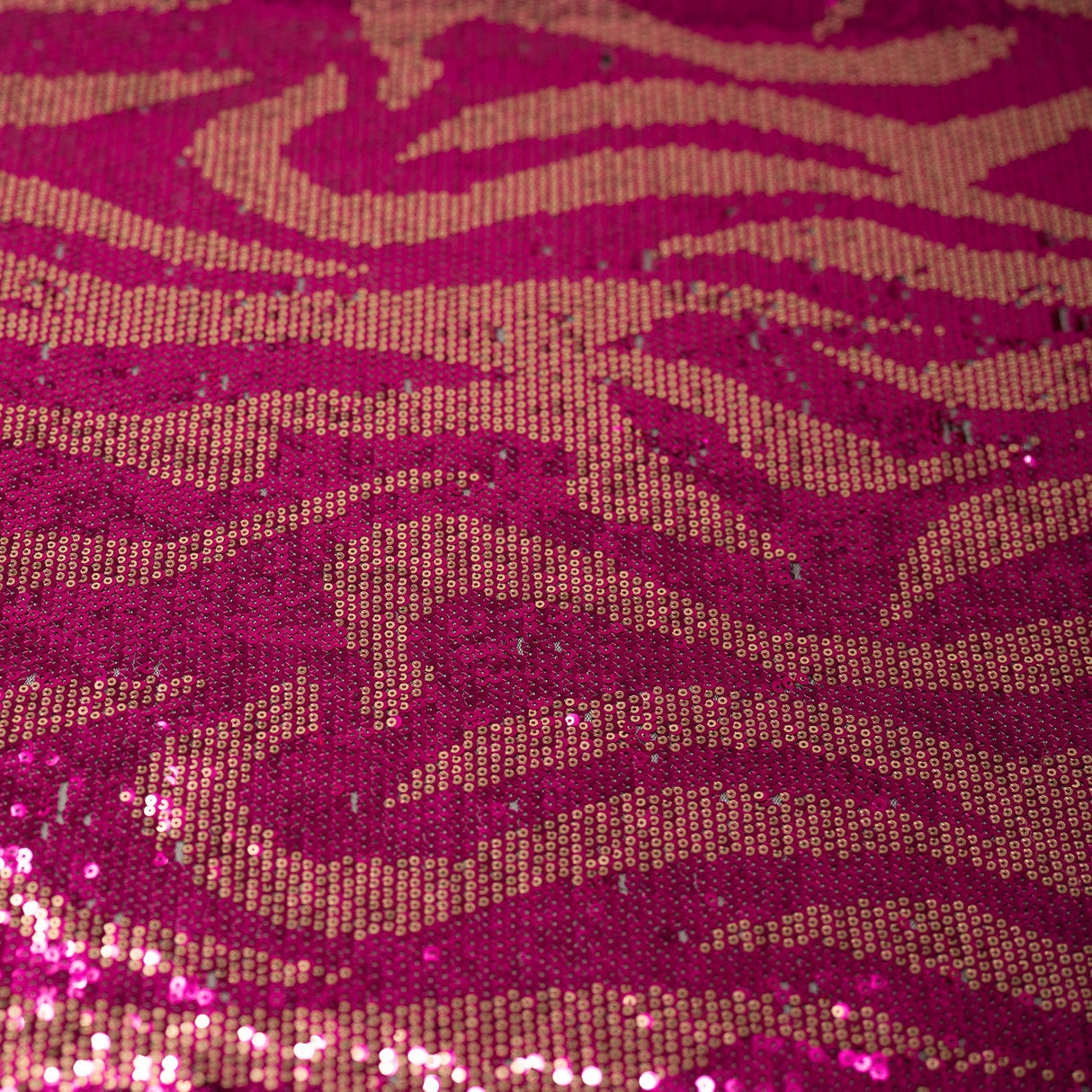 Kim Mesh Sequin Polyester Spandex Fabric - Fuchsia/Gold, Sequin Embroidered Mesh, 58" Width (1 Yard)