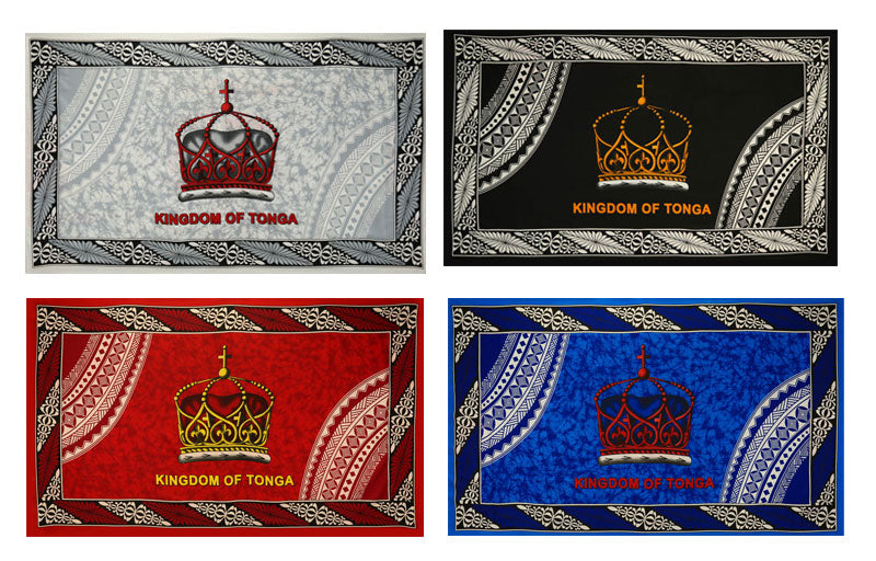 Kingdom Of Tonga Crown Sarong Polyester Fabric - Red, Blue, White, Black, Purple, 72" X 45" (1 Piece)