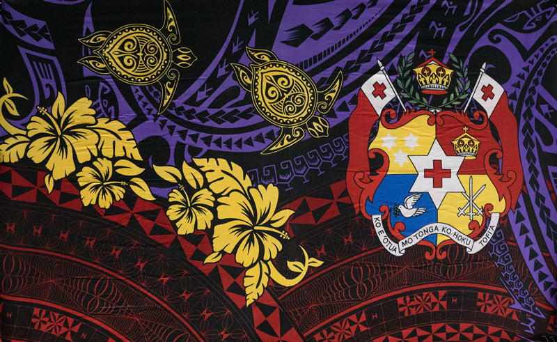 Kingdom Of Tonga Hibiscus Turtle Sarong Polyester Fabric - Charcoal, Royal, Purple, Teal, 72" X 45" (1 Unit)