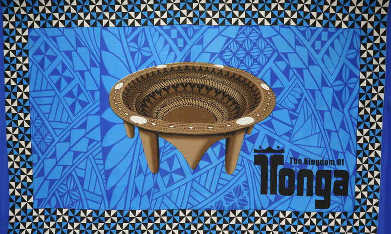 Kingdom Of Tonga Kava Bowl All Around Border Polyester Fabric - Orange, Blue, Yellow, Green, Red, All Around Border, 72" X 45" (1 Yard)