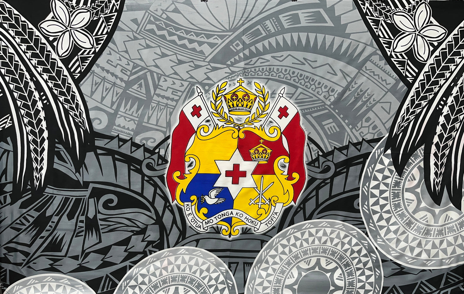 Polyester Sarong Kingdom of Tonga Seal Plumeria Tattoo Design