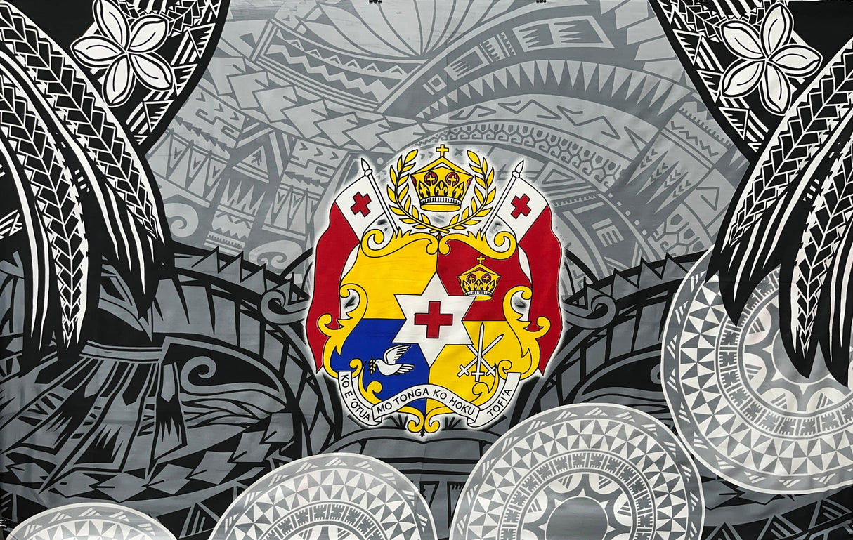Kingdom Of Tonga Seal Plumeria Tattoo Design Polyester Fabric - Royal, Tongan Tattoo Design, 72" L X 45" W (1 Piece)