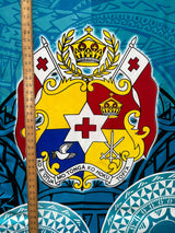 Kingdom Of Tonga Seal Plumeria Tattoo Design Polyester Fabric - Royal, Tongan Tattoo Design, 72" L X 45" W (1 Piece)