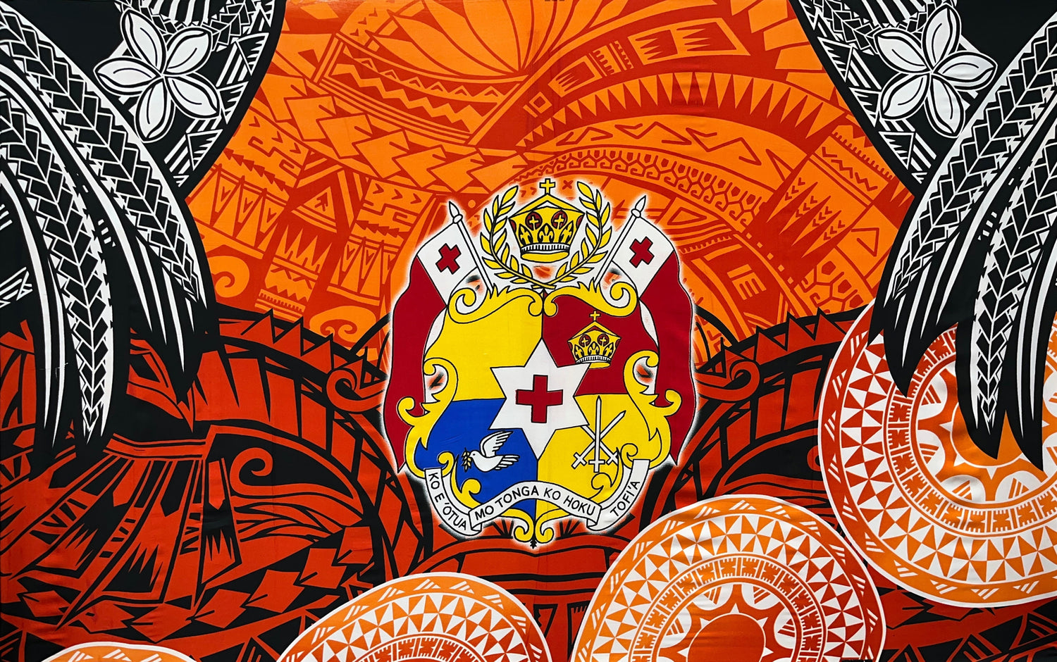 Polyester Sarong Kingdom of Tonga Seal Plumeria Tattoo Design
