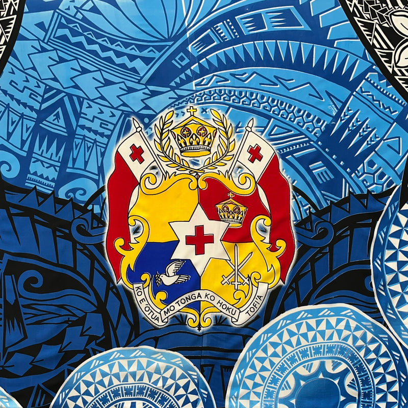 Kingdom Of Tonga Seal Plumeria Tattoo Design Polyester Fabric - Royal, Tongan Tattoo Design, 72" L X 45" W (1 Piece)