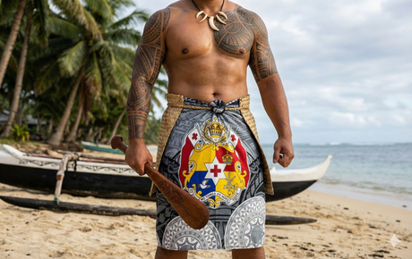 Polyester Sarong Kingdom of Tonga Seal Plumeria Tattoo Design