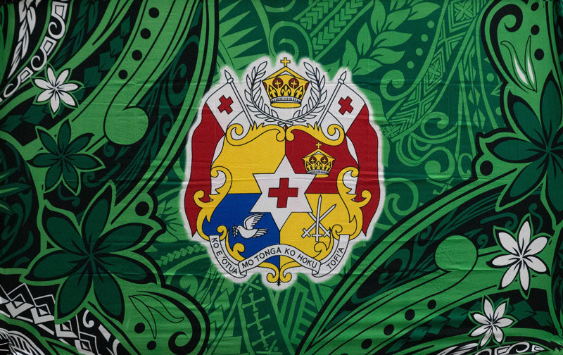 Kingdom Of Tonga Seal Tiare Polyester Fabric - Red, Fuchsia, Royal, Green, Tribal Motif, 62" L X 45" W (1 Piece)