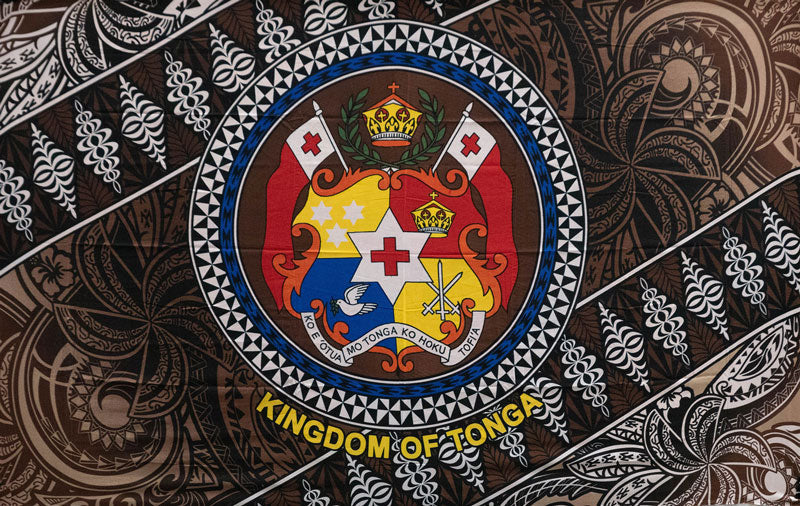 Kingdom Of Tonga Seal Tribal Polyester Fabric - Brown, Red, Purple, Teal, Tribal Pattern, 72" X 45" (1 Piece)