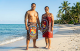 Kingdom Of Tonga Seal Tribal Polyester Fabric - Brown, Red, Purple, Teal Tribal Seal Print, 72" L X 45" W (1 Piece)