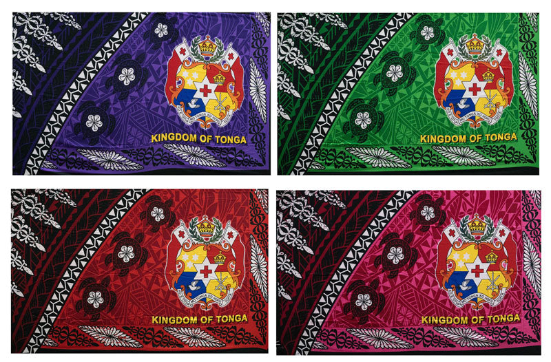 Kingdom Of Tonga Seal Turtle Plumeria Polyester Fabric - Vibrant Island Print, 72" L X 45" W (1 Piece)
