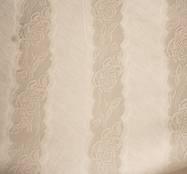 Knit Chanel Jacquard Polyester Rayon Fabric - Ivory/Ivory Diagonal Lace-Like Lines, 58/60" Width