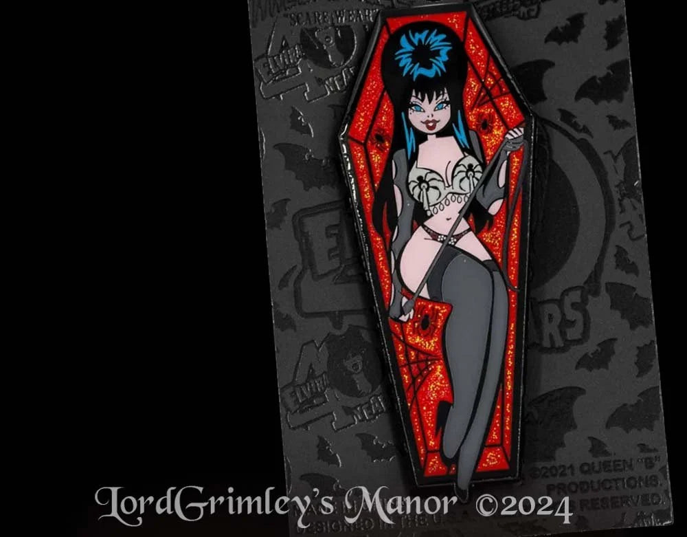 Elvira Red Spider Coffin Glitter - Enamel Pin