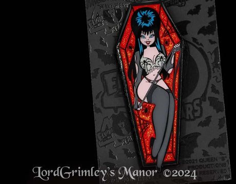 Elvira Red Spider Coffin Glitter - Enamel Pin