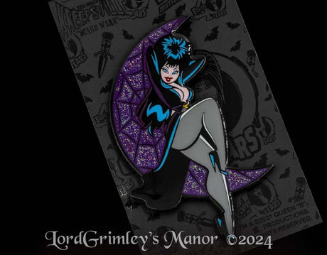 Elvira Purple Crescent Moon Glitter - Enamel Pin