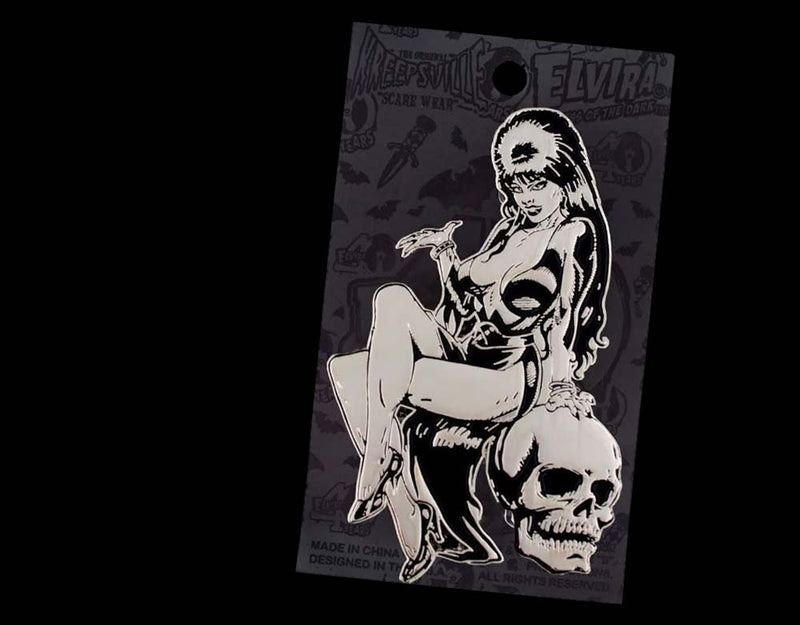 Elvira Silver Comic Skull - Enamel Pin